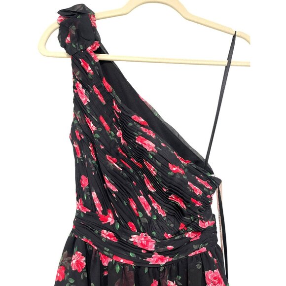Mac Duggal Black Floral High Low One Shoulder Maxi Dress Gown Sz 4 NWT - Picture 5 of 11